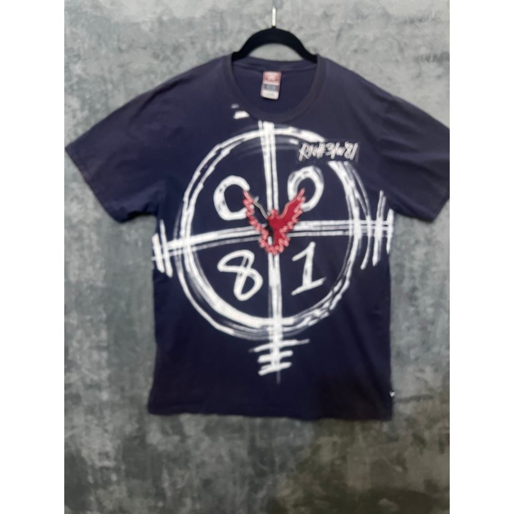 Vintage Company 81 men’s blue raw stitched graphic T-shirt sz L distressed color